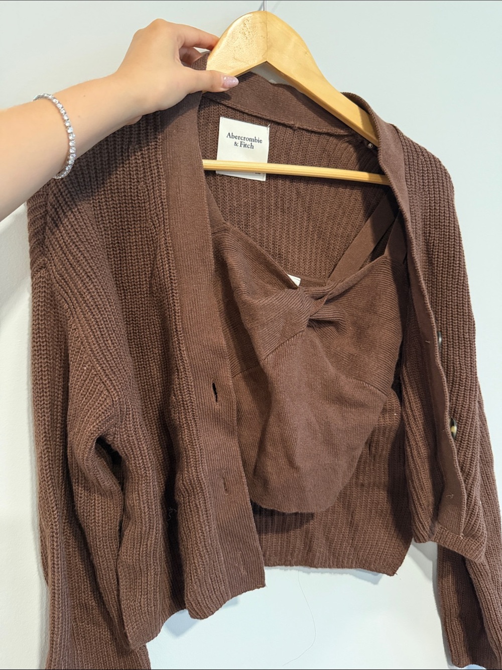 Abercrombie & Fitch Chocolate Brown Knit Cardigan and Twist-Front Tank